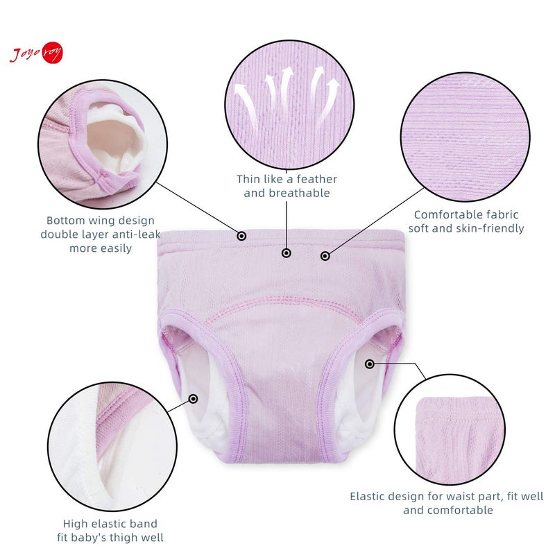 Joyo roy 5Pcs Toddler Potty Training Underwear for Girls Double Thigh Wings for Antileak Little Girls Underwear Cotton Potty Training Pants Toddler Girl Panties 4t with a Waterproof Cloth Diaper Cover - Image 2